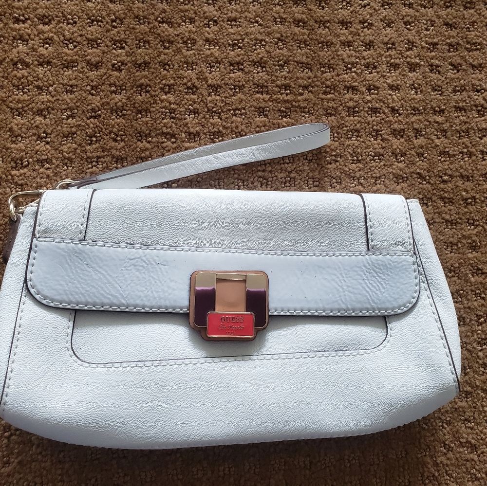 Guess white Wristlet